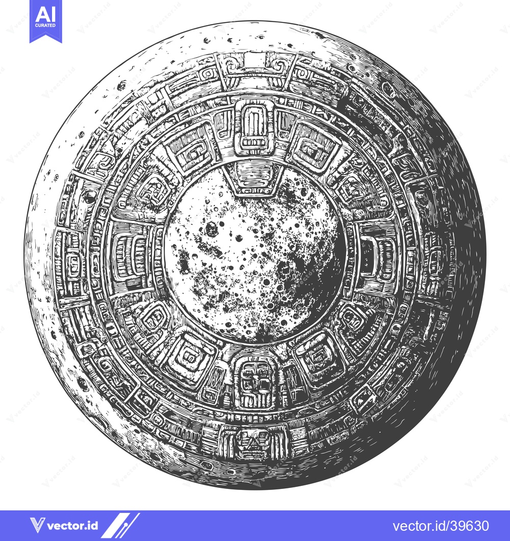 Premium Vector of Engraved Illustration of an Ancient Mayan Calendar Stone