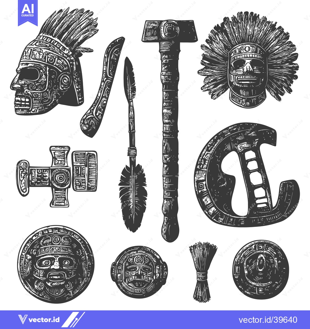 Premium Vector dari Engraved Illustrations of Ancient Mayan Artifacts