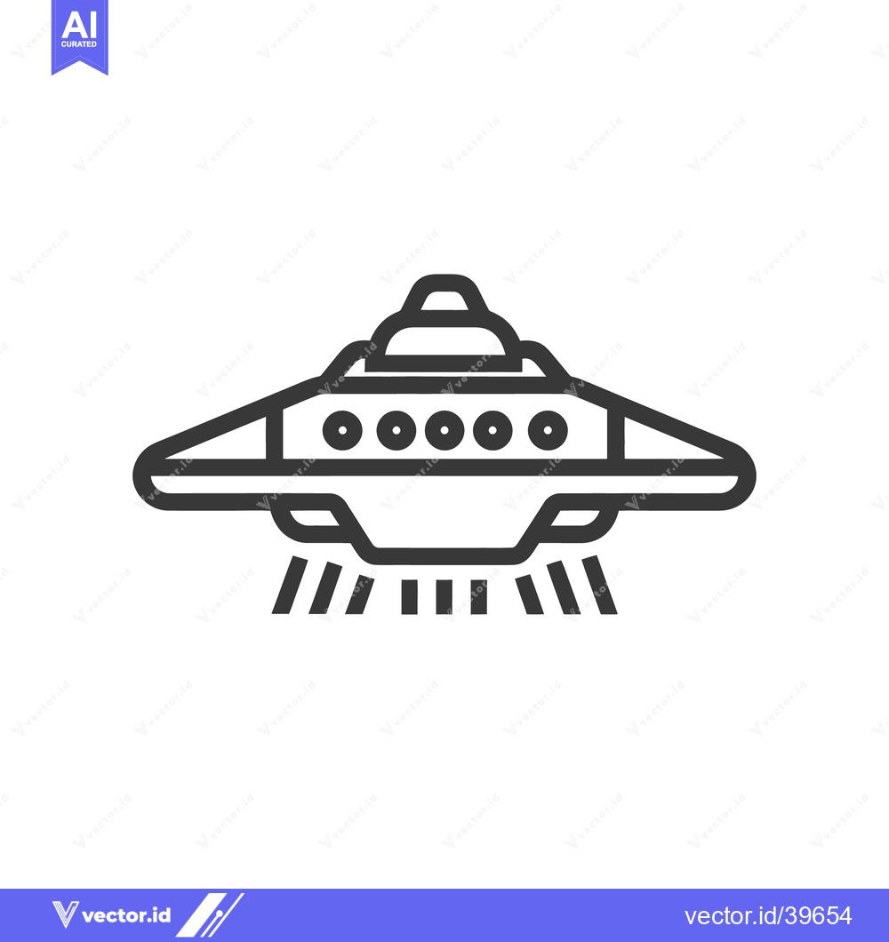 Premium Vector of UFO Icon: Flying Saucer with Beam, Minimalist Line Art