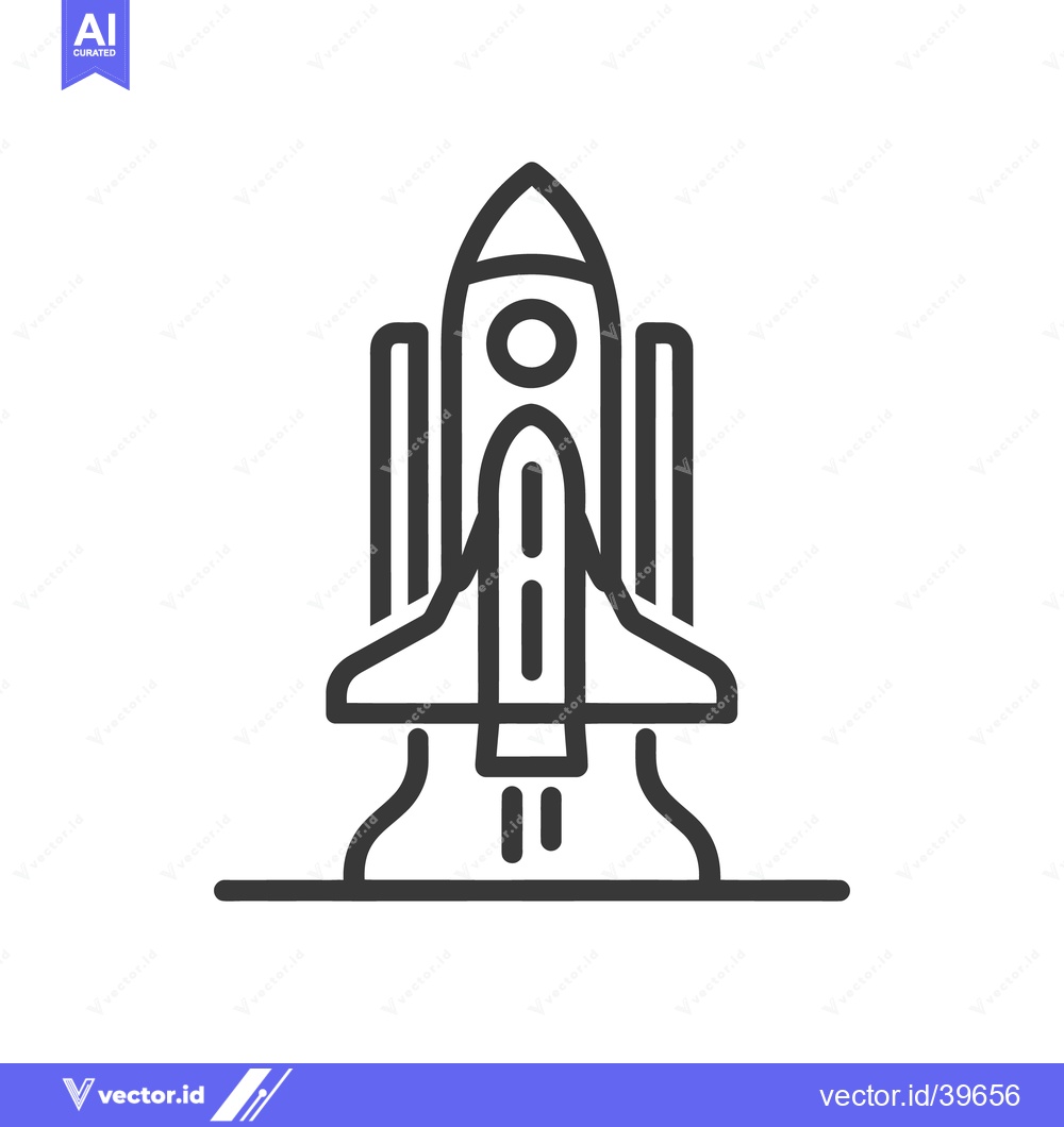 Premium Vector dari Bold Outline of Rocket Launching on Platform, White Background