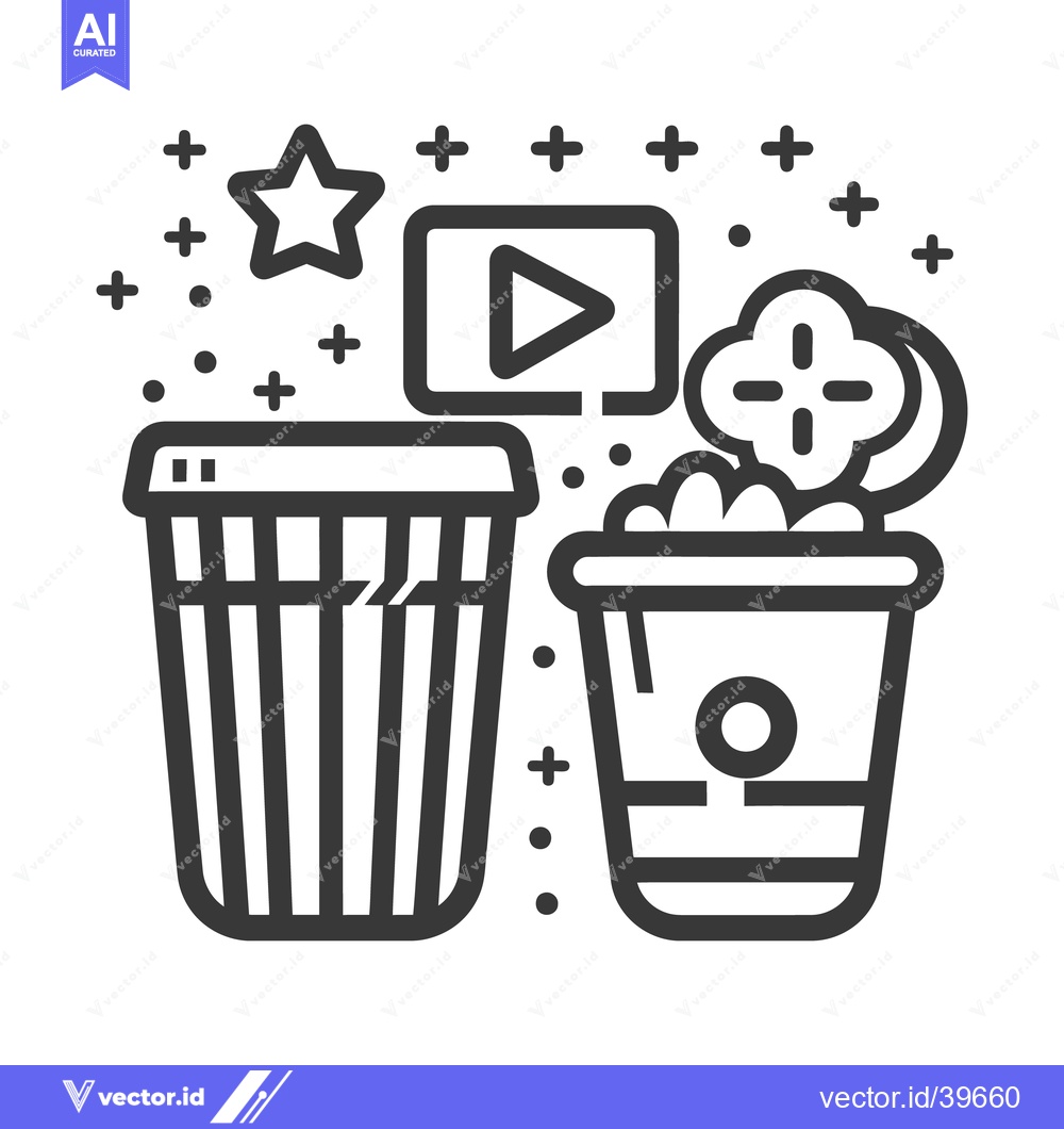 Premium Vector dari Iconographic image of a trash can popcorn video and star