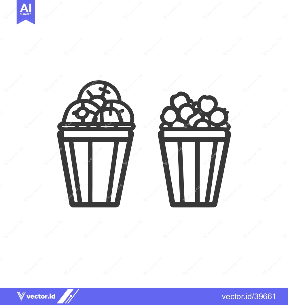 Premium Vector of Two filled striped containers depicting various types of snacks
