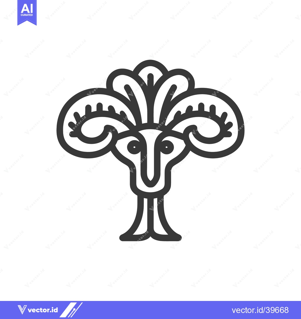 Premium Vector of Stylized Ram Head Icon with Floral Crown, Minimalist Line Art