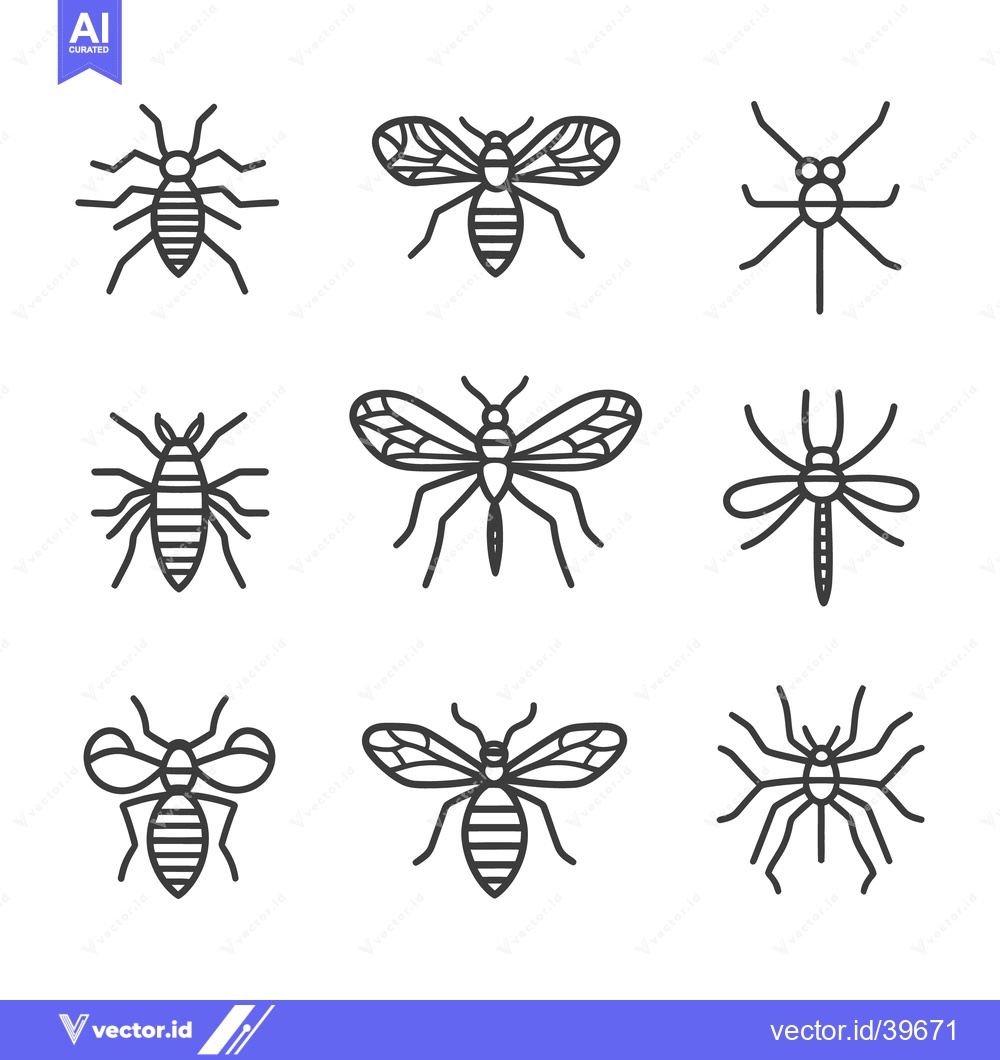 Premium Vector dari Simple Outline Drawings Depicting Various Insects And Flying Bugs