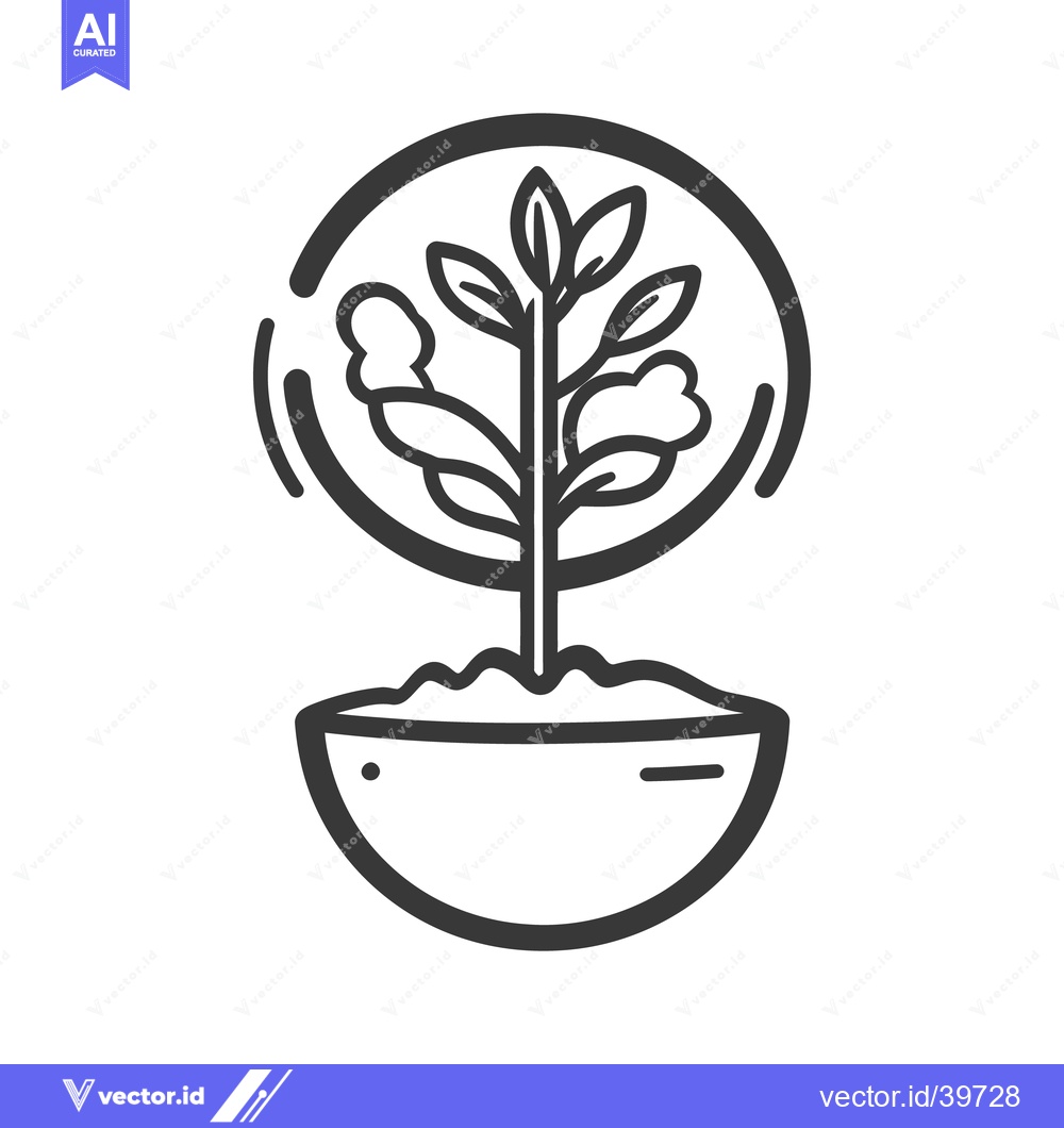 Premium Vector dari A black and white illustration of a potted plant growing