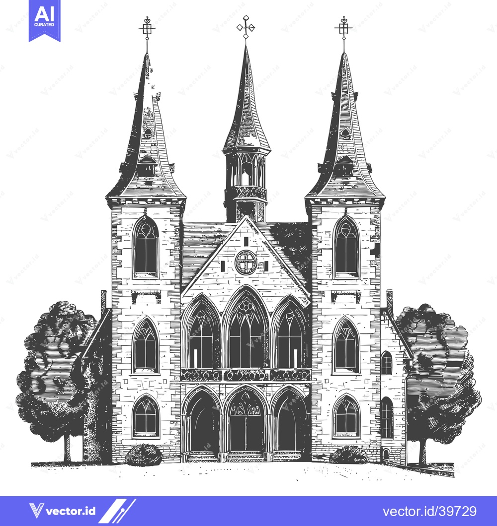 Premium Vector dari Gothic Style Church Building Architectural Drawing