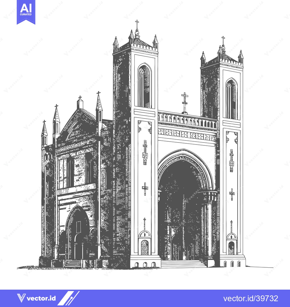 Premium Vector of A Detailed Drawing Of A Grand European Church