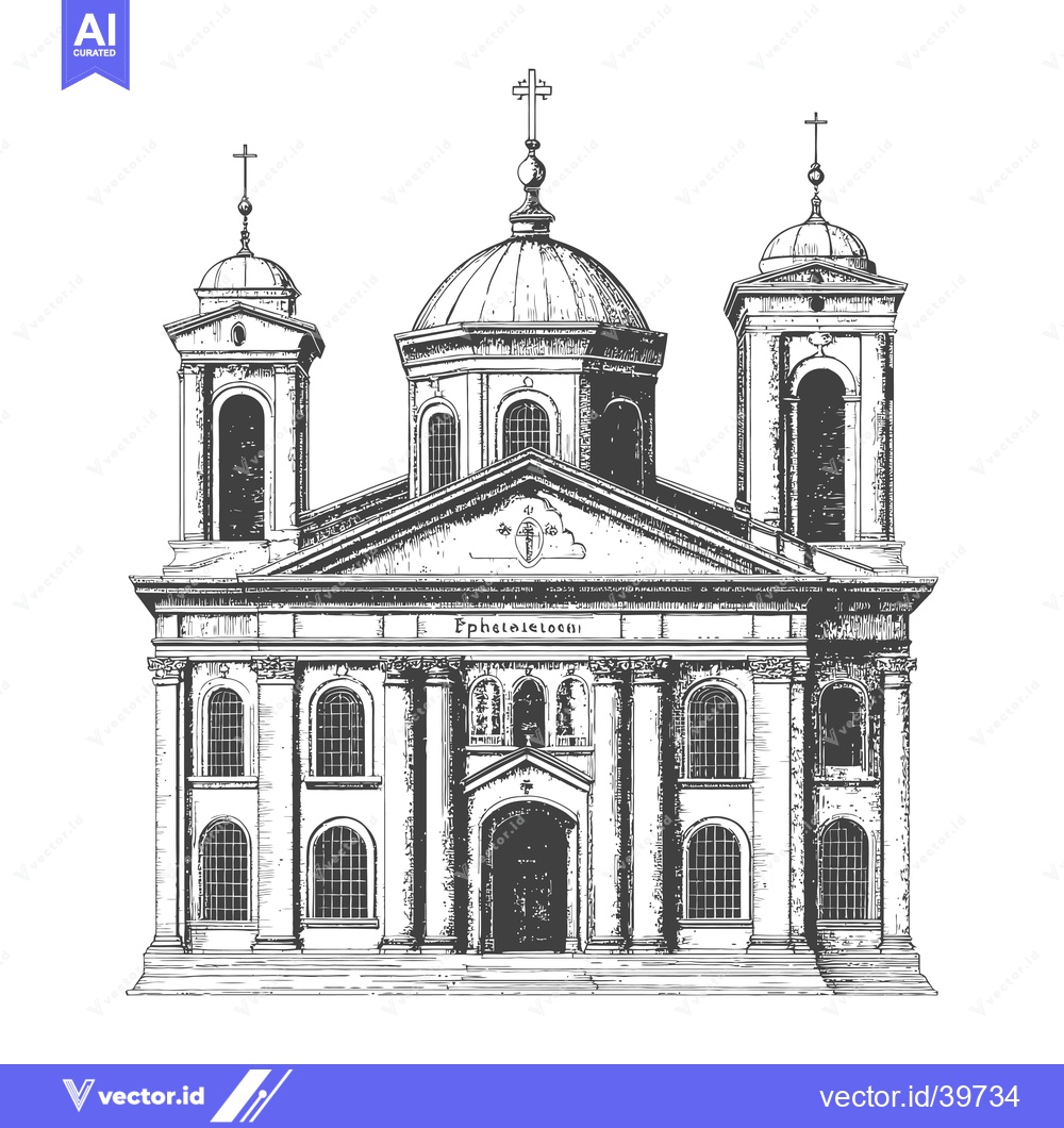 Premium Vector dari An Architectural Drawing of a Grand Church Building