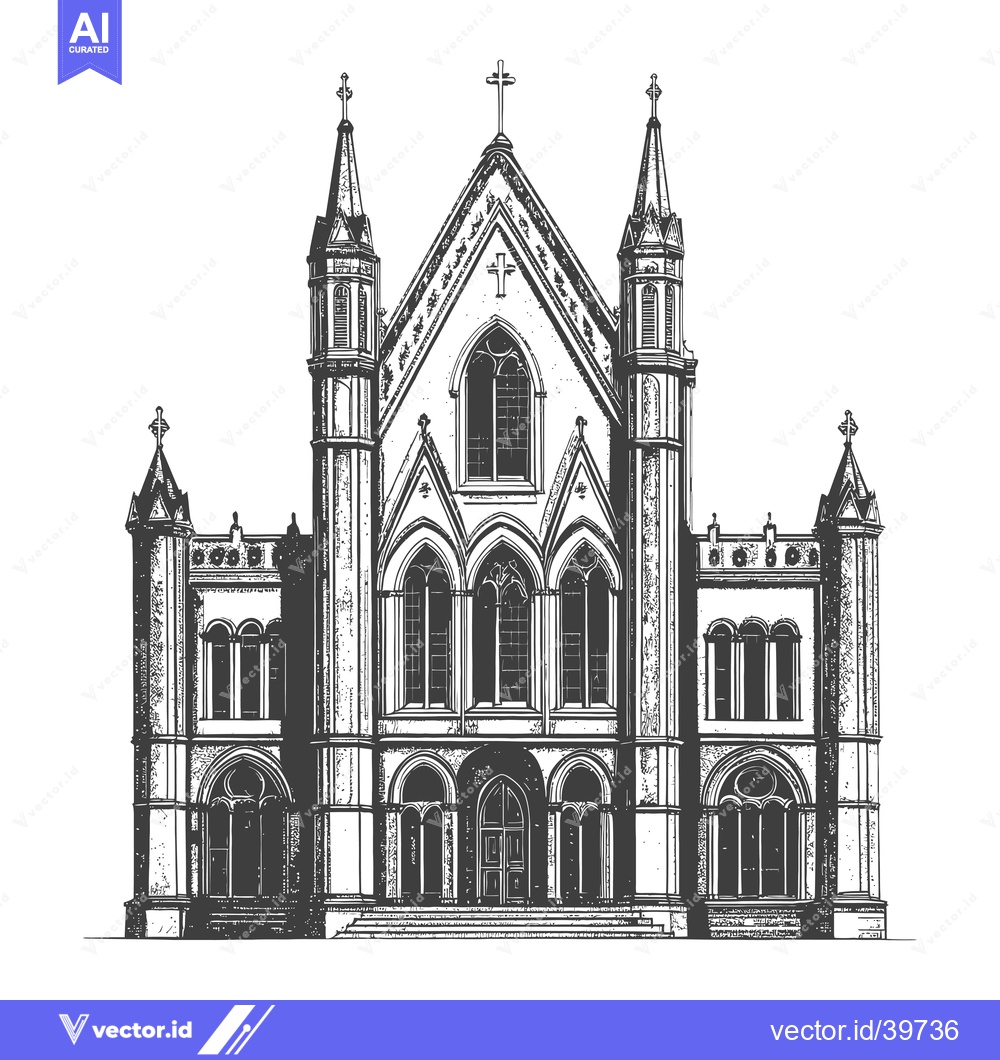 Premium Vector dari Gothic Style Church Architectural Drawing Illustration