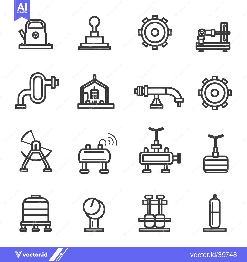 Premium Vector dari Mechanical and industrial line art icons representing various engineer