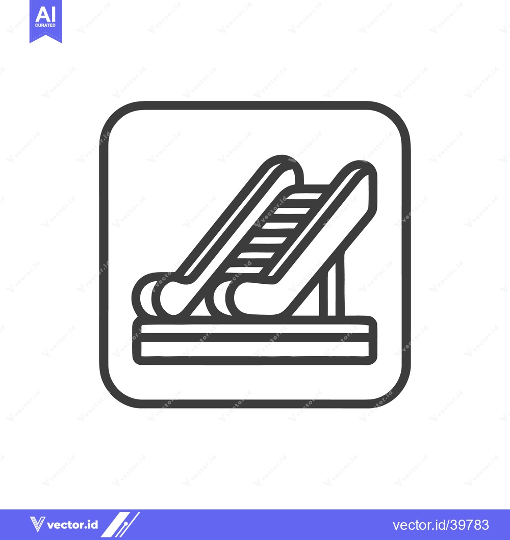 Premium Vector of Minimalist Escalator Icon in Rounded Square Frame, Black Outline on Wh