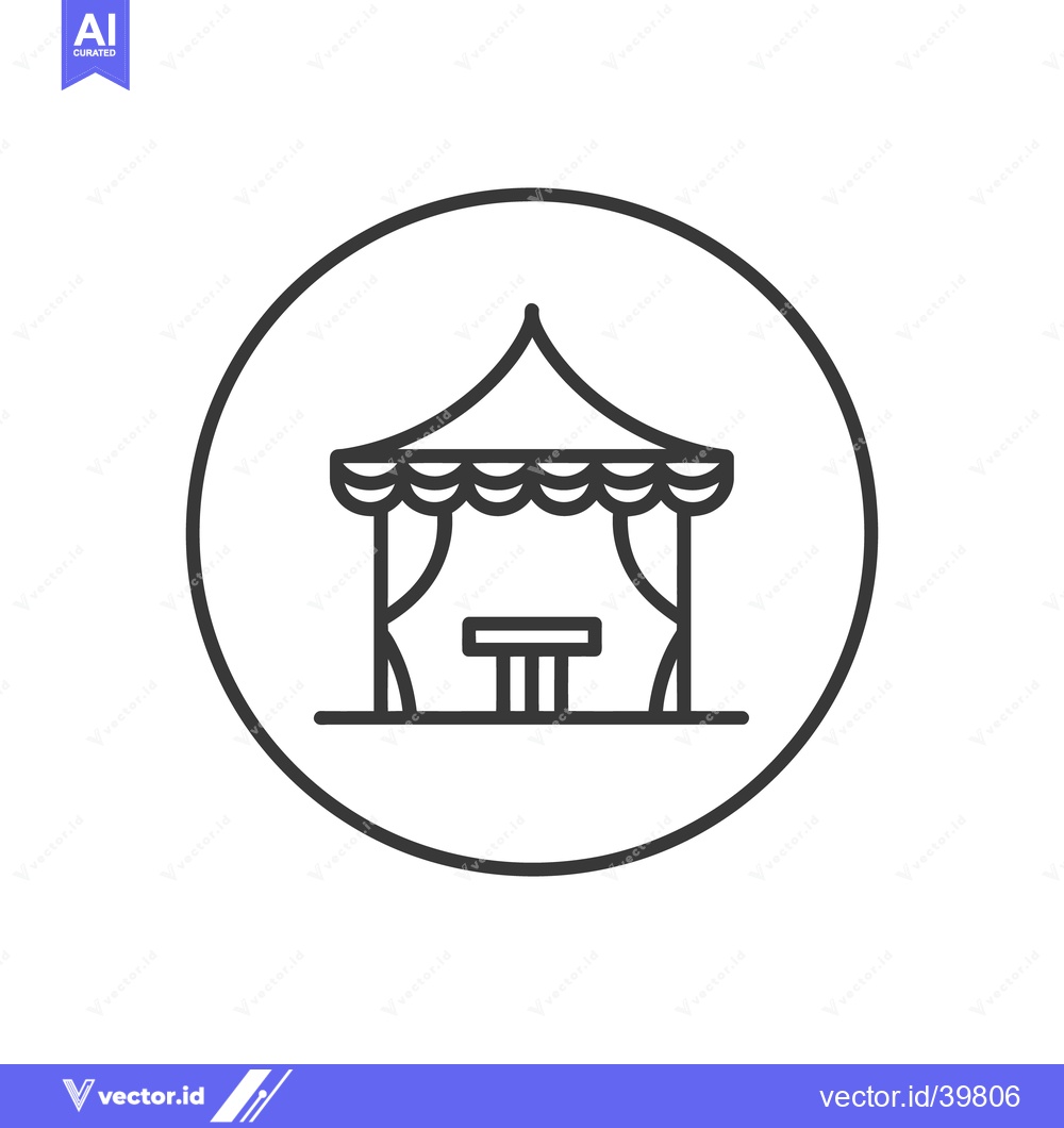 Premium Vector dari Minimalist Icon of a Circus Tent with Table Inside a Circle Frame