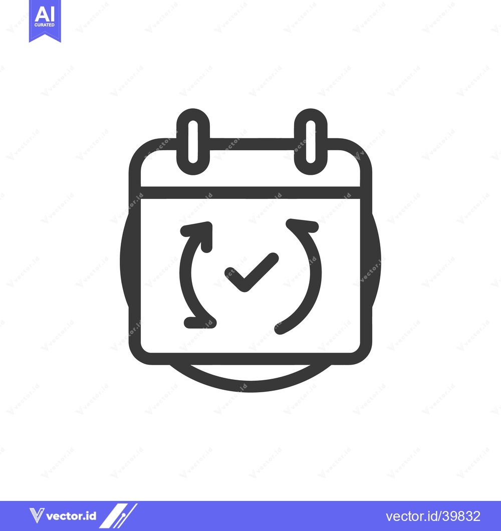 Premium Vector dari Calendar with Refresh Arrows and Checkmark Icon, Dark Gray Outline on