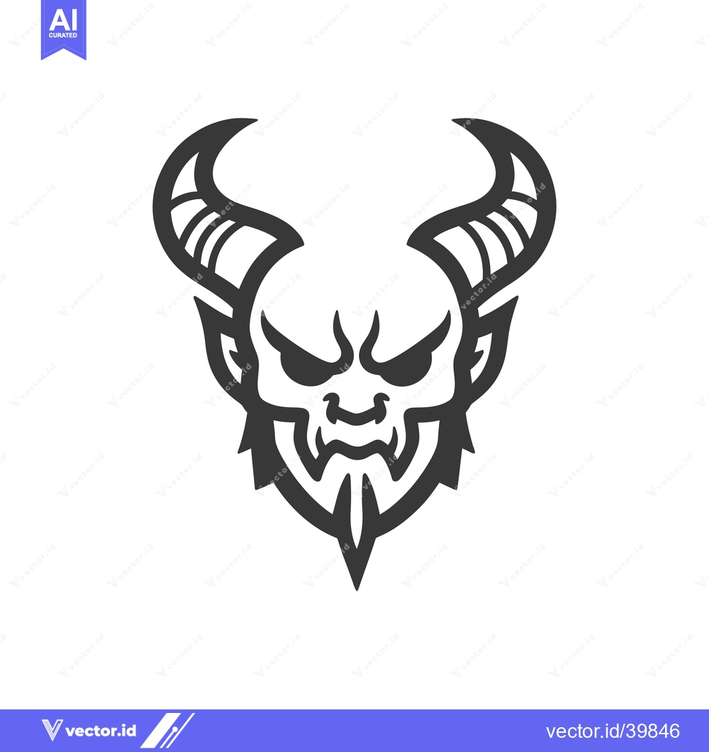 Premium Vector of A stylized graphic illustration of a demon head with horns