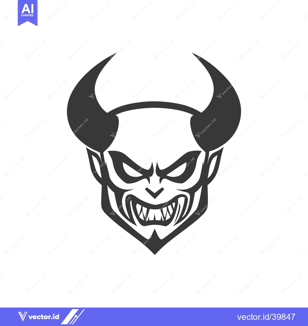 Premium Vector dari A fearsome demonic face featuring horns and sharp teeth