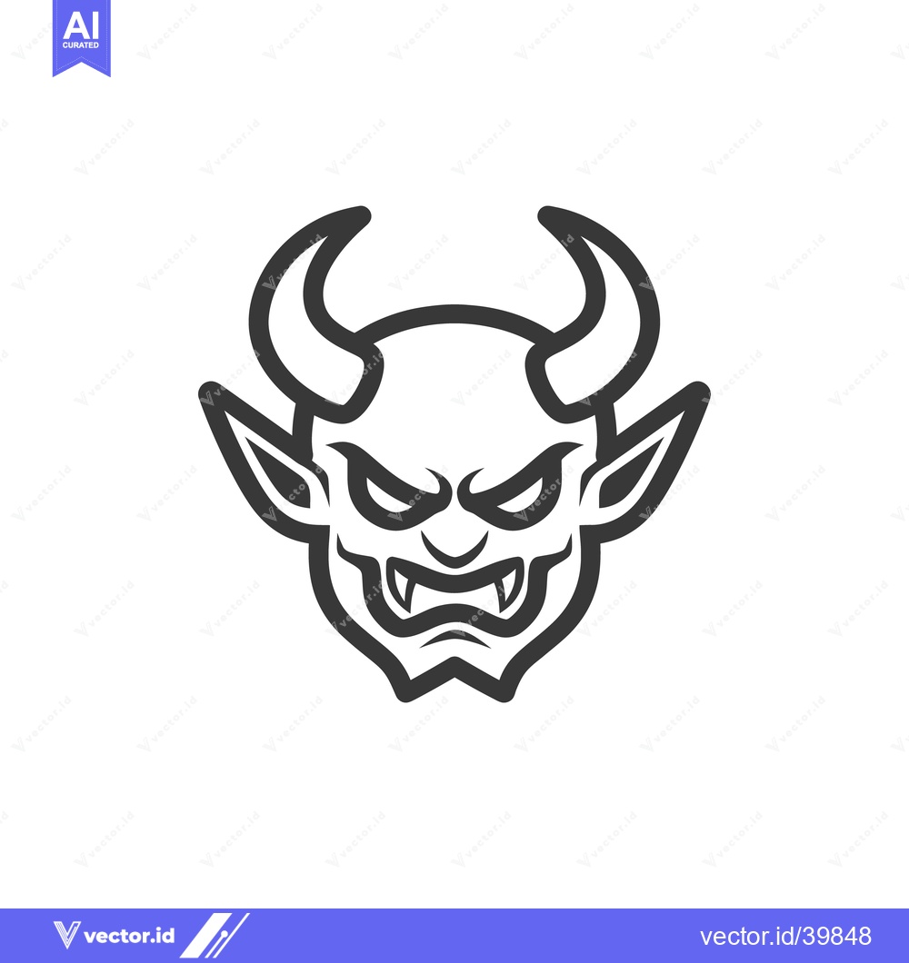 Premium Vector dari A stylized black and white image depicting a horned demon face
