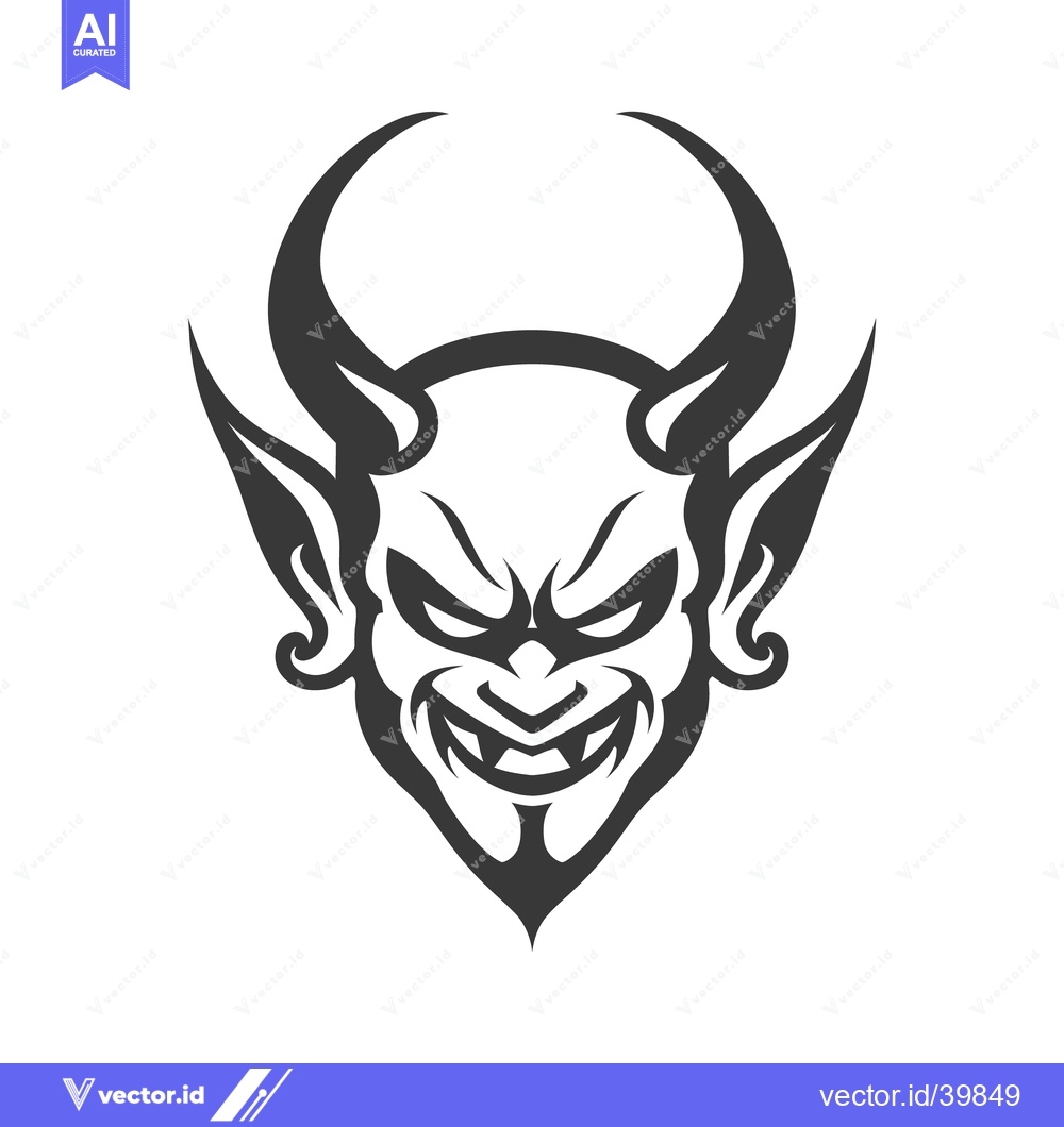 Premium Vector dari A stylized black and white illustration of a demon head