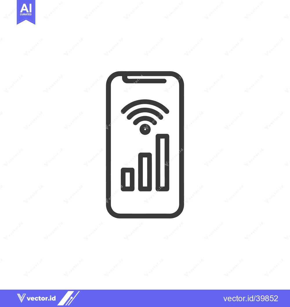 Premium Vector of Smartphone with WiFi Signal and Bar Graph Icon in Outline Style