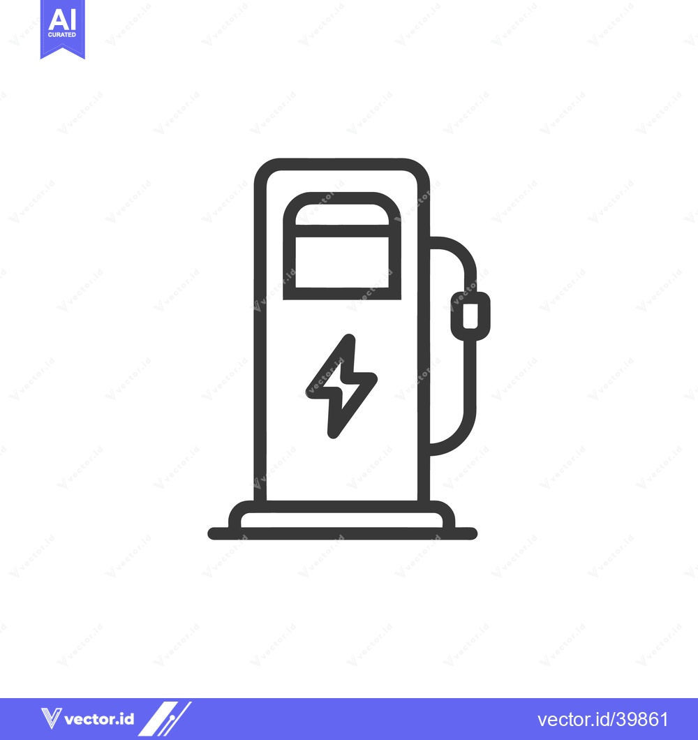 Premium Vector dari Electric Vehicle Charging Station Icon, Minimalist Outline Design