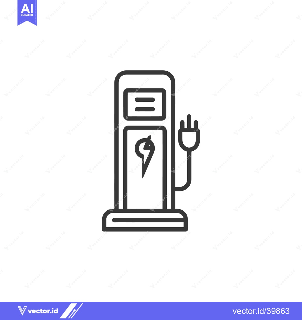 Premium Vector of Electric Vehicle Charging Station Outline Icon, Sustainable Energy Con