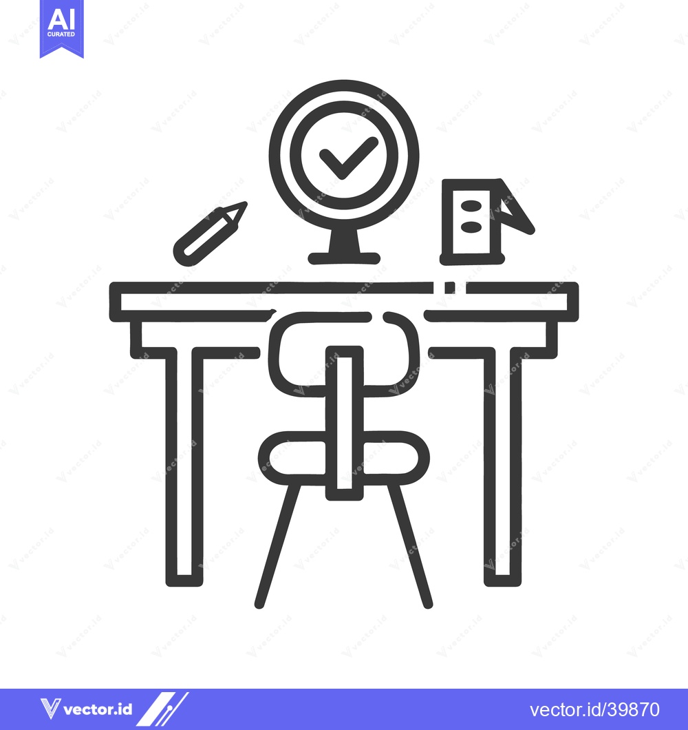 Premium Vector dari An office workspace containing a desk chair a check mark and tools