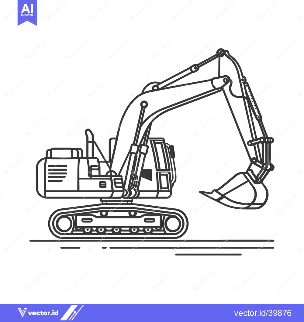 Premium Vector dari Excavator with Bucket Raised and Tracks Depicted in Line Art