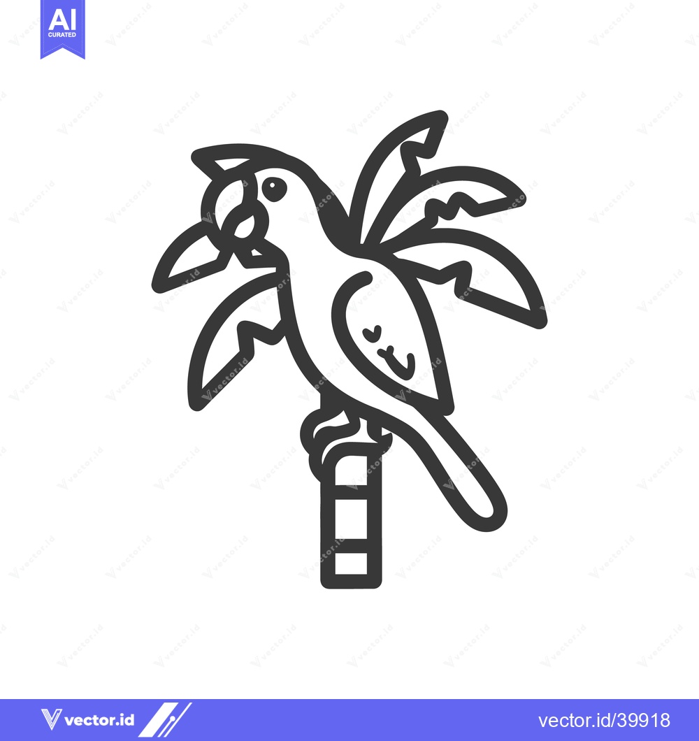 Premium Vector of An illustration of a parrot perched on a palm tree branch