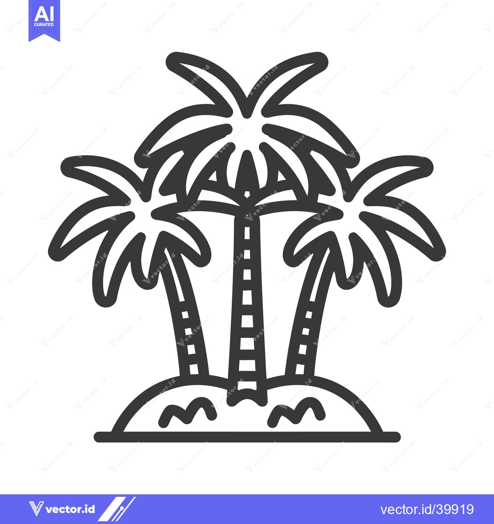 Premium Vector dari Simple black and white illustration depicting three palm trees on a sm
