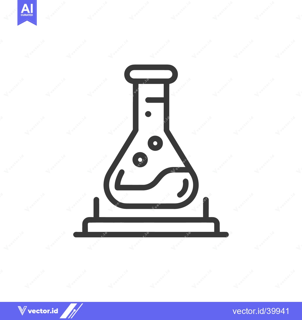 Premium Vector of Minimalist Icon: Erlenmeyer Flask with Liquid on Stand, Science Symbol