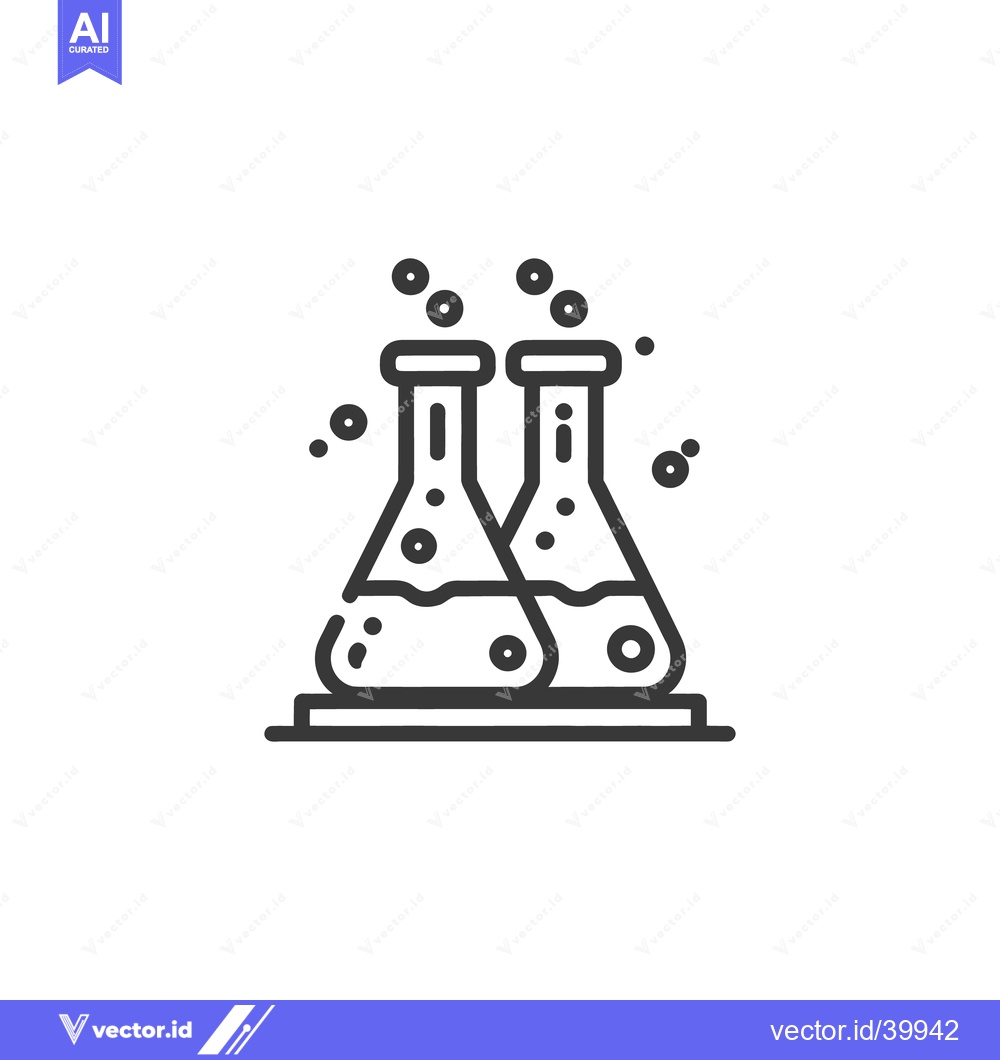 Premium Vector of Two Erlenmeyer Flasks with Bubbles, Science Icon, Minimalist Line Art