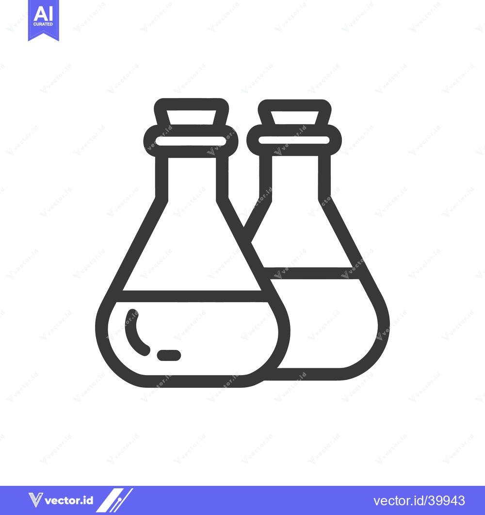 Premium Vector of Two Flasks Icon: Minimalist Chemistry Symbol in Dark Gray Outline