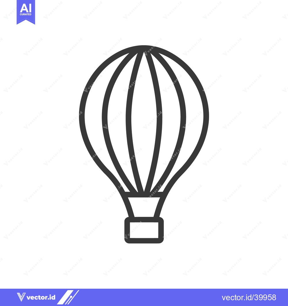 Premium Vector of A Simple Black And White Outline Depiction Of A Hot Air Balloon