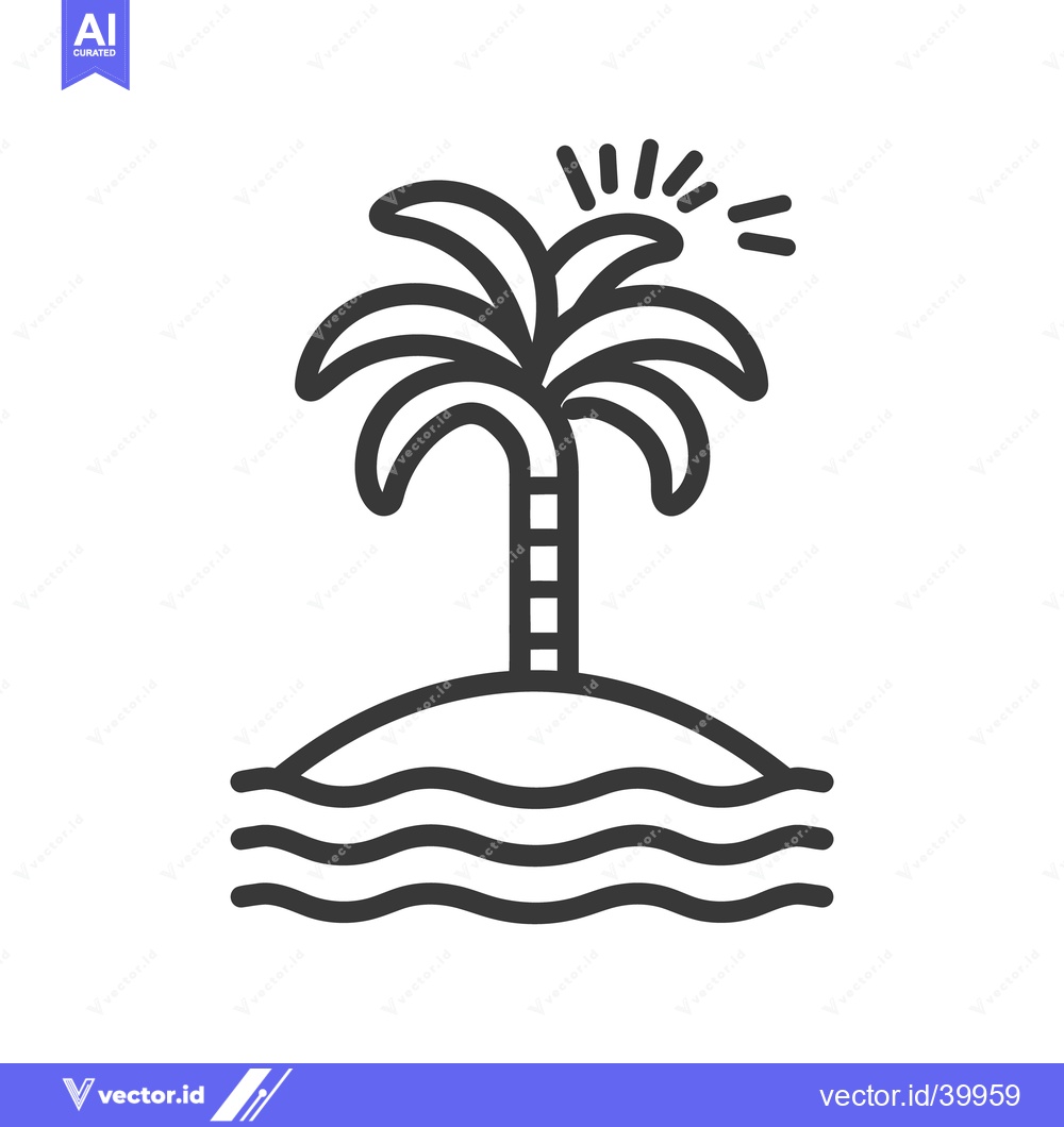 Premium Vector of Illustration depicting a simple palm tree on an island with ocean wave