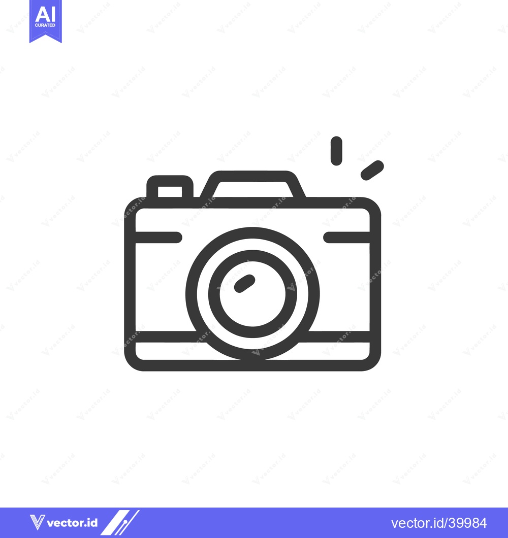 Premium Vector dari Minimalist Camera Icon with Flash, Photography Symbol, Black Outline o