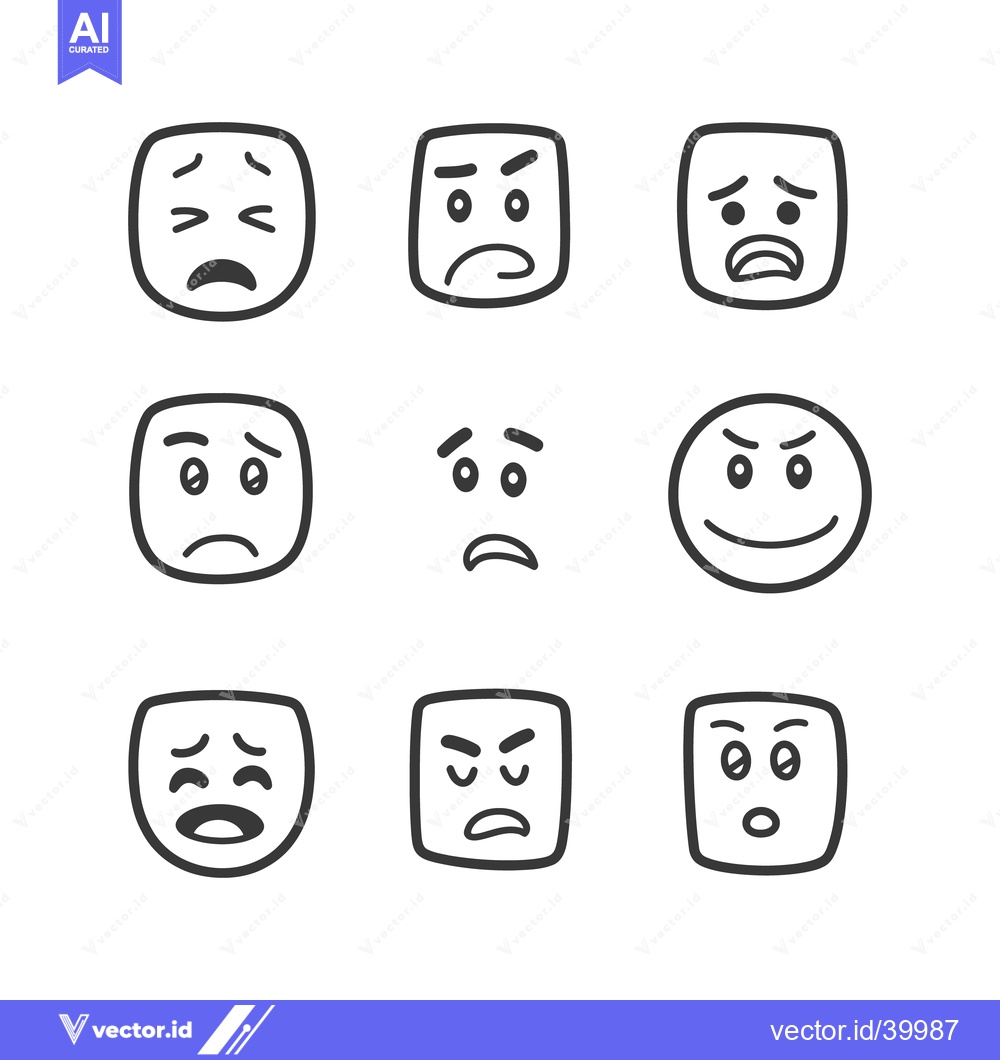 Premium Vector of Nine stylized emoticons depicting a variety of human emotions