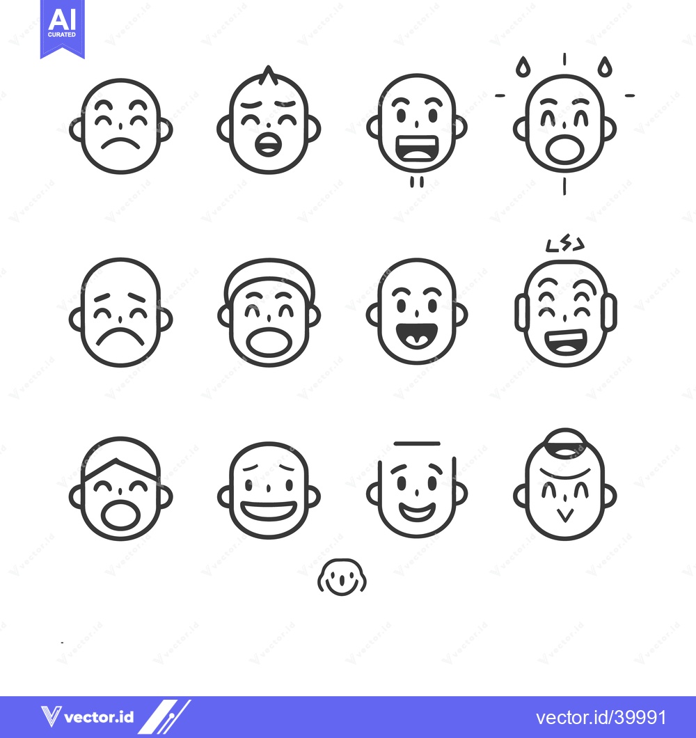 Premium Vector of Collection of outlined face icons expressing various emotional feeling