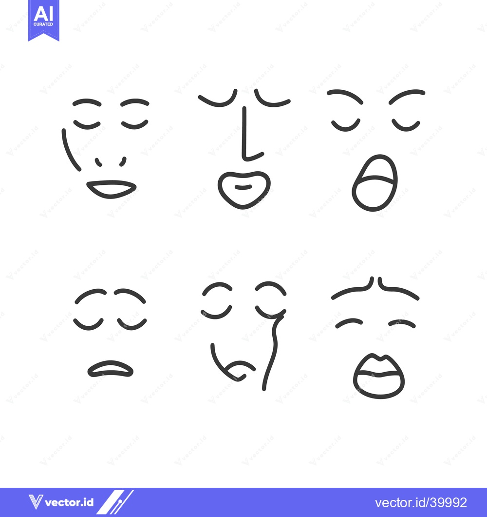 Premium Vector dari Six simple line drawing faces expressing different human emotions