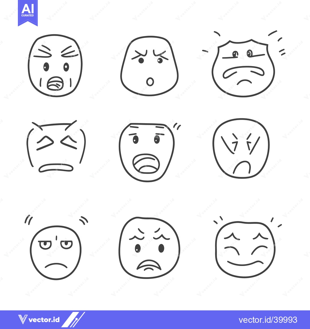 Premium Vector dari Outlined Drawings Depicting Variations of Human Facial Expressions