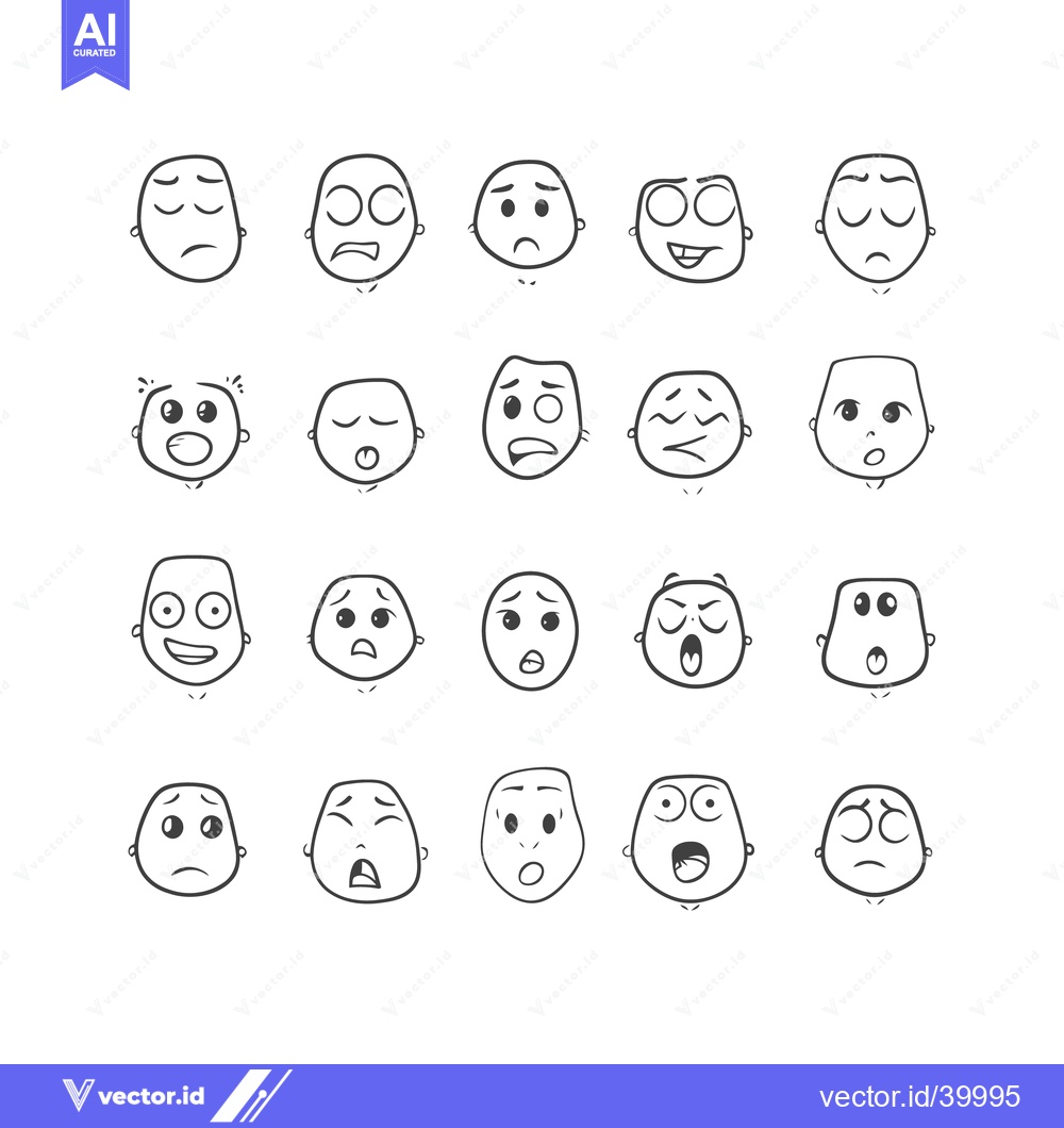 Premium Vector of Collection of simple line art faces expressing diverse emotions