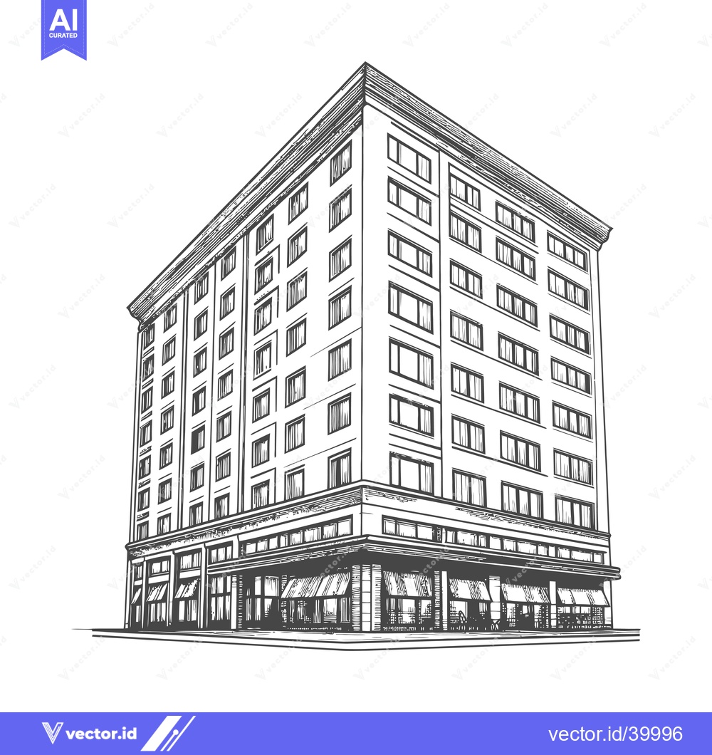Premium Vector dari A Hand Drawn Sketch Of A Multi Story Building