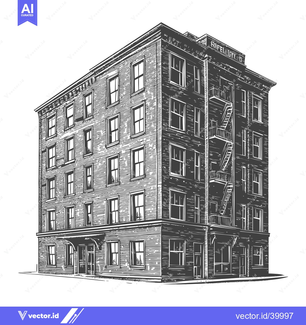 Premium Vector dari A Detailed Illustration Of A Multi Story Brick Building