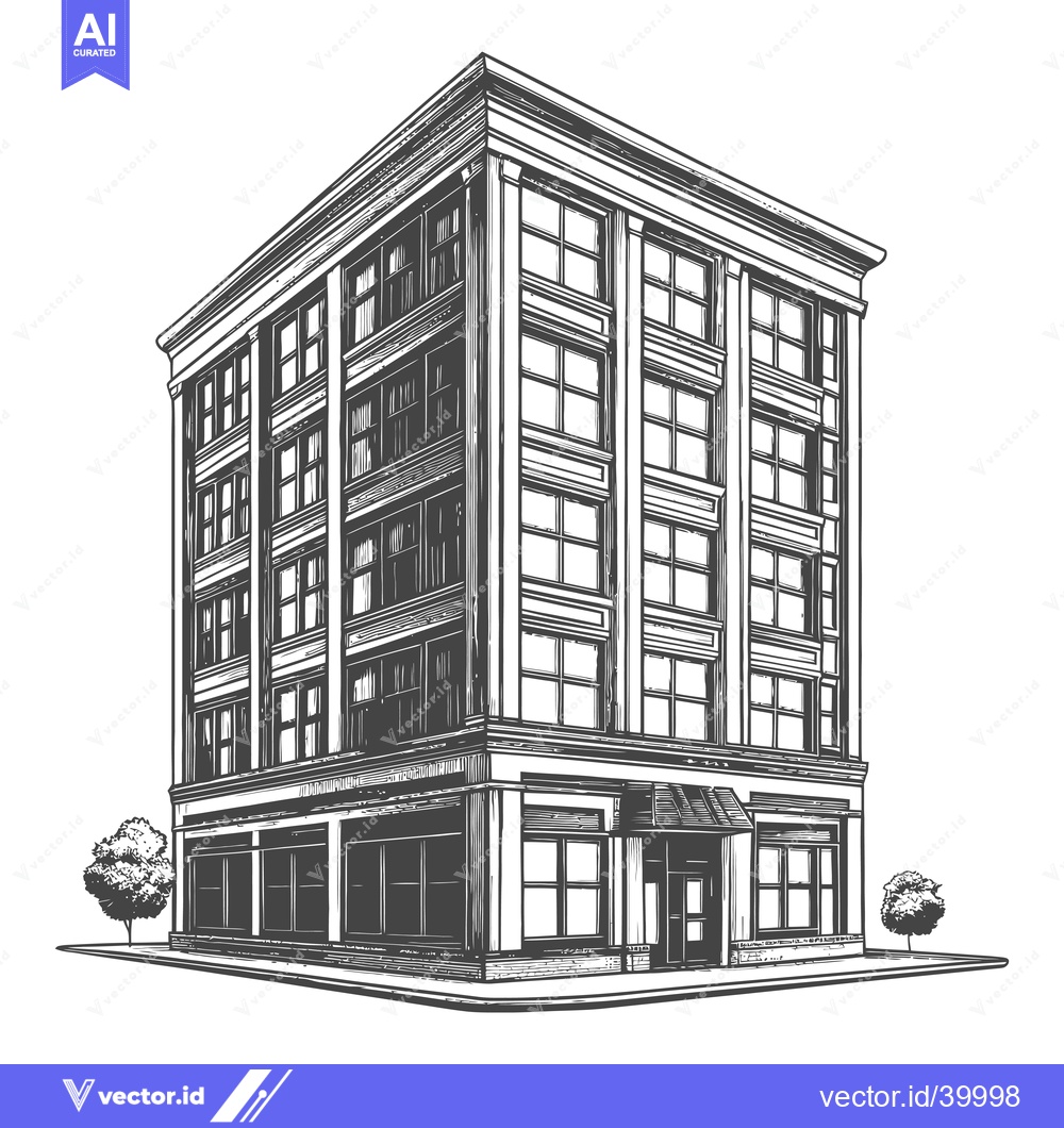 Premium Vector dari A Multi Story Building With Large Windows And Trees