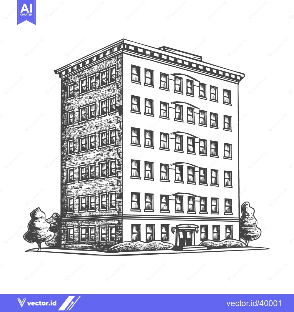 Premium Vector of A Multi Story Brick Apartment Building With Trees