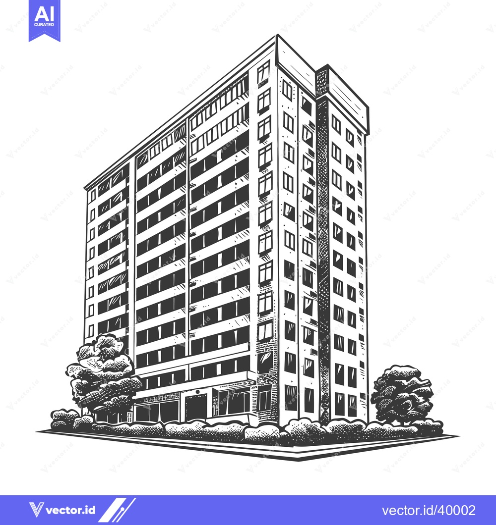 Premium Vector dari A Hand Drawn Sketch Of A Modern Apartment Building