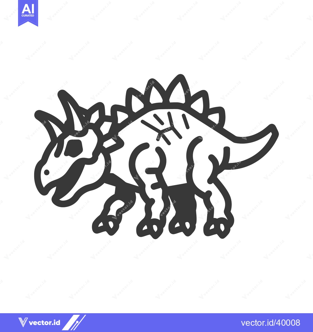 Premium Vector of A stylized illustration depicts a triceratops dinosaur walking on a wh