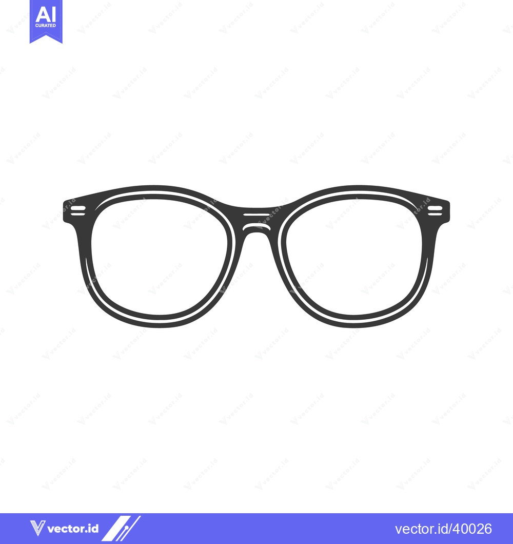 Premium Vector dari Minimalist Eyeglasses Icon: Black Frame on White Background, Clear Len