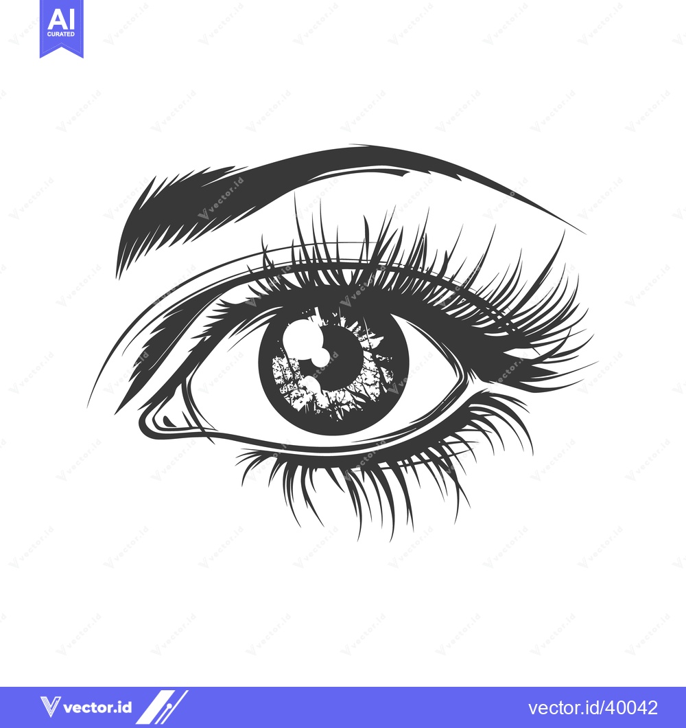 Premium Vector of Artistic black and white drawing of an eye with lashes