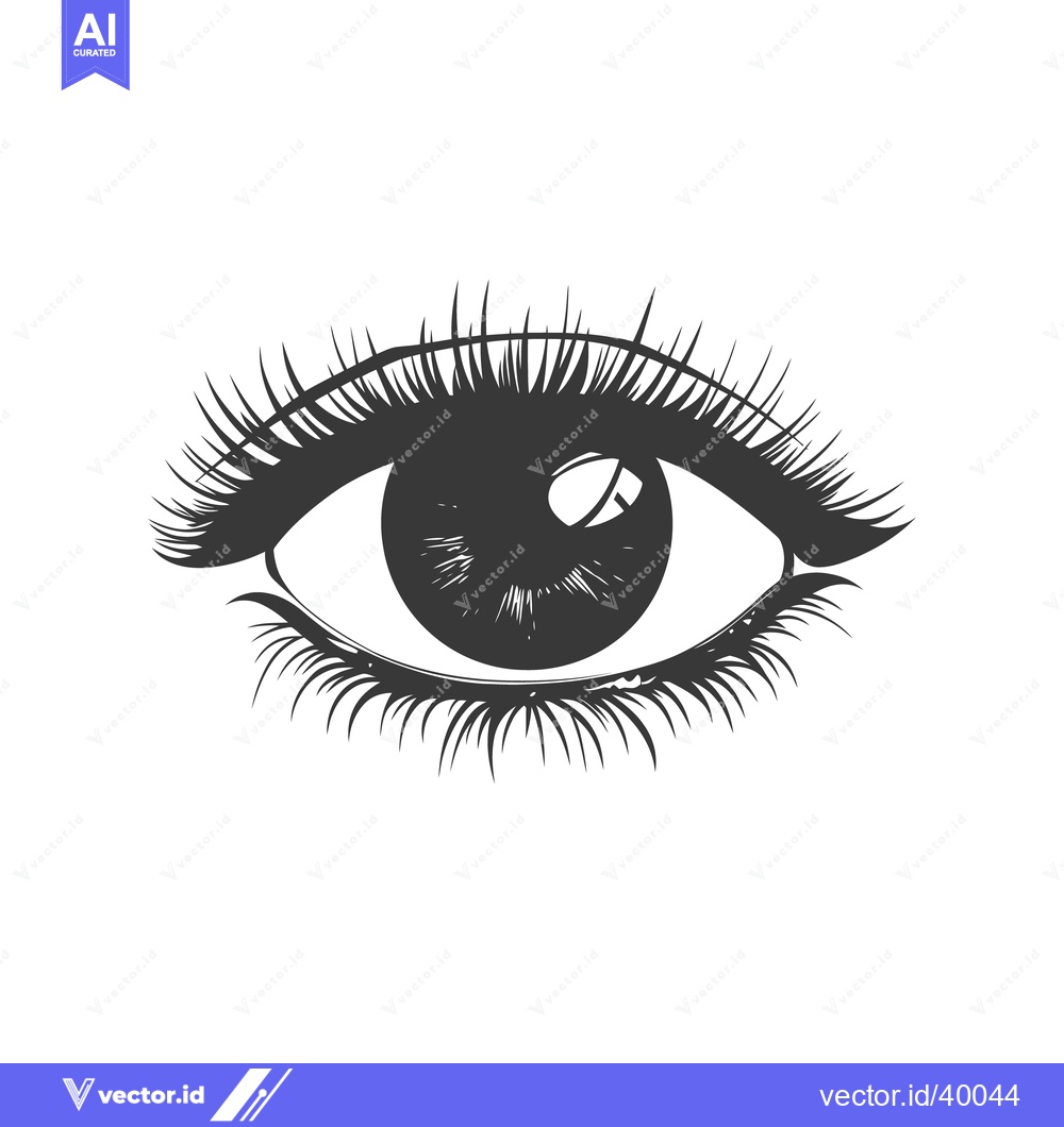 Premium Vector dari A detailed illustration featuring a single human eye with lashes