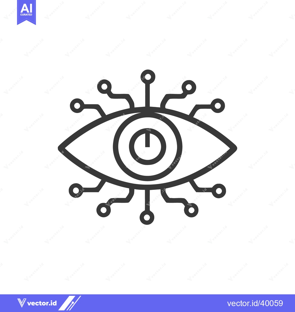 Premium Vector dari Cybernetic Eye: Futuristic Vision with Circuitry and Power Button Icon