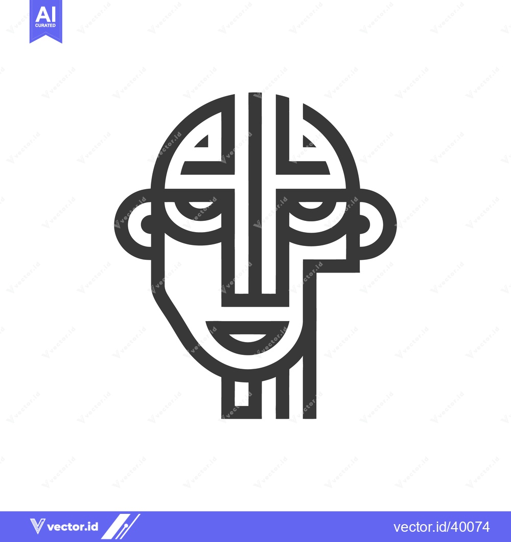 Premium Vector of Minimalist Tribal Mask: Bold Line Art, Geometric Face Design